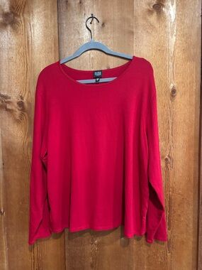 Eileen Fisher Woman Red Viscose Jersey Long Sleeve Knit Top Plus Size 2X